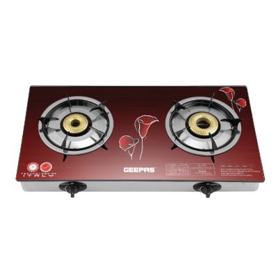 Geepas Glass Top Gas Cooker GK5602 |2 High-Efficiency Burners |8mm Thick Tempered Glass Top |Auto Ignition, Sturdy Pan Supports & Easy to Clean Design for Modern Kitchens