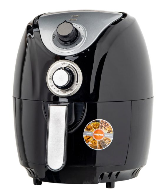 Geepas 1300W Air Fryer- GAF37521 |Rapid Air Circulation System| 100–200°C Adjustable Temperature| Low Fat Cooking |30 Minute Manual Timer| 2.5L Capacity |2 Year Warranty