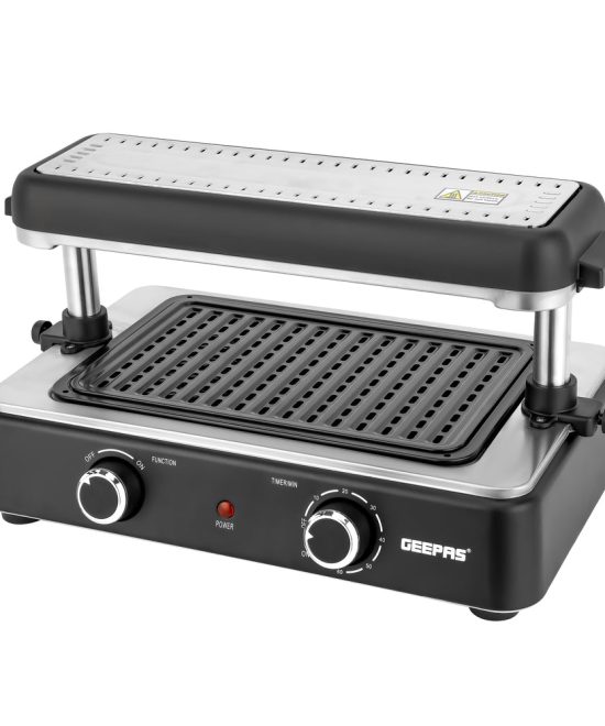 Geepas Fast Indoor Grill- GBG63060| Drip Tray for Easy Cleaning, Thermostat Control | Perfect for Sizzling Steaks, Searing Vegetables Etc | Black, 2 Years Warranty