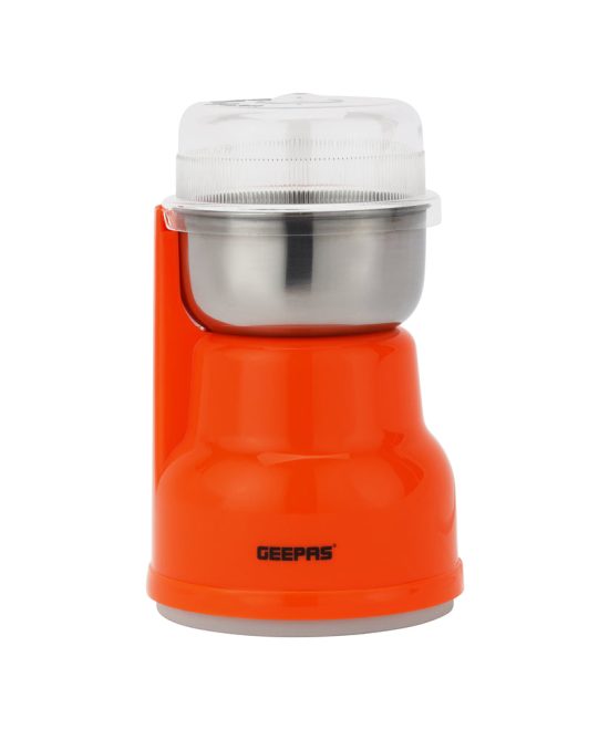 Geepas Coffee Grinder- GCG41018/40g Capacity, 150W Powerful Motor, Durable Jar and Blade/Ergonomic Grip, Perfect for Grinding Coffee Beans /Orange, 2 Years Warranty