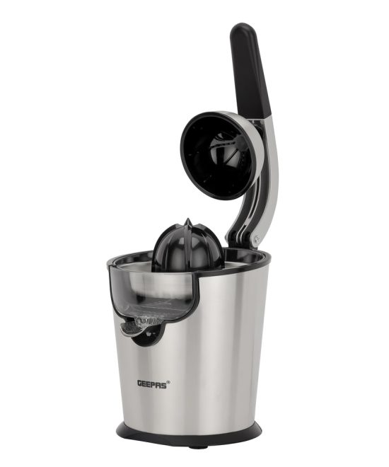 Geepas Stainless Steel Citrus Juicer- GCJ46018| Juicer for Orange Juice, Lemon, and so on| Deluxe Stainless Steel Body with Aluminum Die-Casting Handle, Metallic Silver