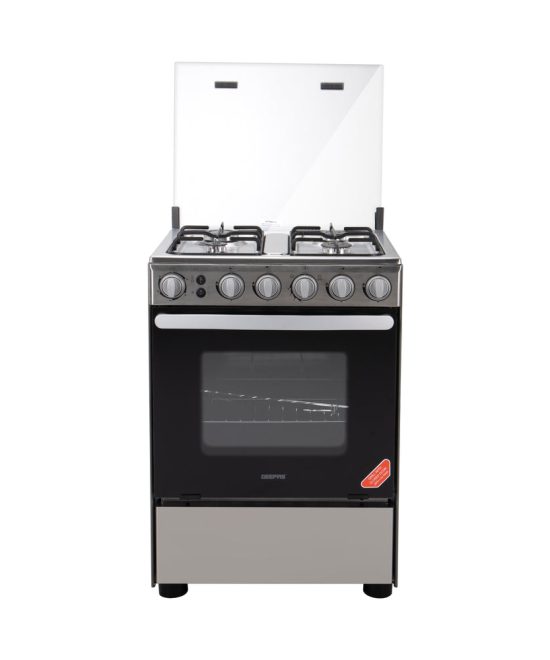 Geepas GCR6058 Cooking Range | 60x60cm | 4 Gas Burners with Electric Ignition| Oven Lamp| Timer & Rotisserie| Stainless Steel Housing| Double Glass Door| 1 Year Warranty