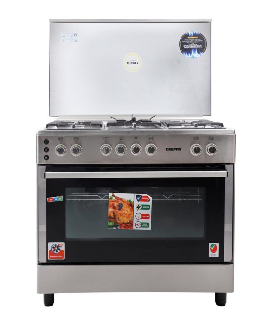 Geepas GCR9077FTCST 90x60 Cooking Range | 5 Gas Burners, Italian Sabaf Triple Burner, Rotisserie, Turbofan, Full Safety | Stainless Steel | Made in Turkey| 1 Year Warranty