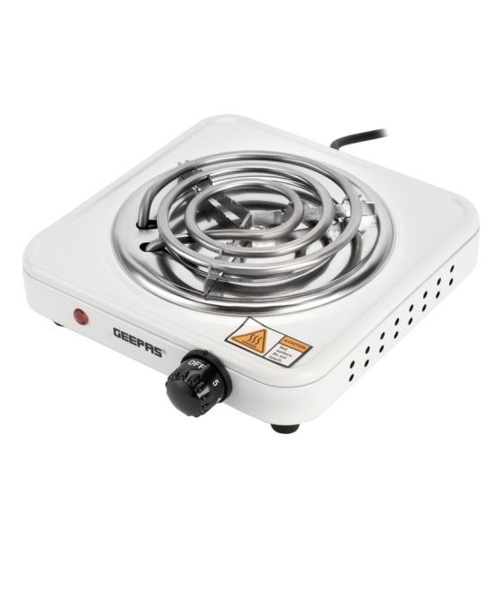 Geepas Electric Hotplate- GHP7577| Single Solid Hotplate of 140 MM, Equipped with Adjustable Thermostat| Ideal for Boiling, Sauting, Frying Etc | White, 2 Years Warranty