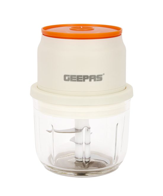 Geepas GMC42022N Rechargeable Mini Chopper | Durable Stainless Steel Blades| Hygienic Glass Bowl| Type-C Fast Charging| Easy One-Press Operation | 2 Years Warranty
