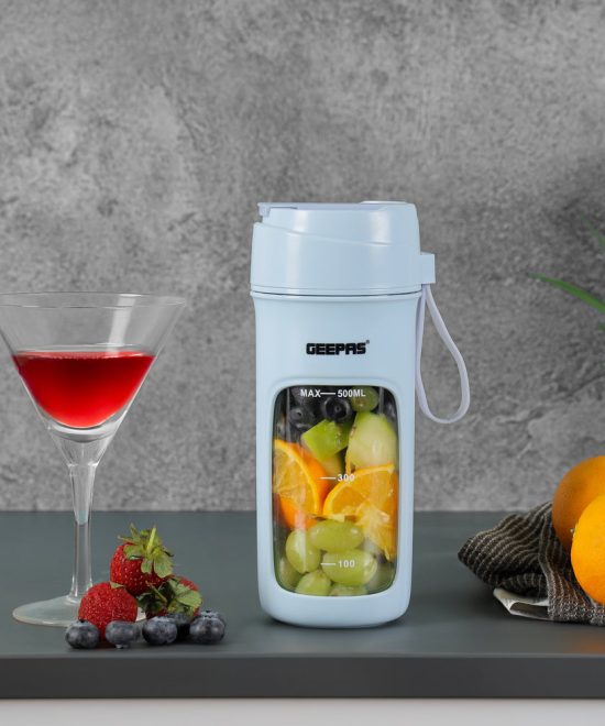 Geepas GSB44073N Rechargeable Portable Blender | 500ml Capacity | 50W | 6 Sharp Stainless Steel Blades | Safety Lock Design | USB Rechargeable Battery | 2-Year Warranty