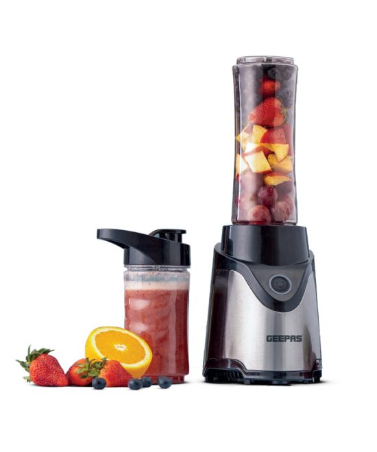 Geepas Personal Blender- GSB44075N| 500W Powerful Motor with 2 Plastic Sport Bottles, 570 ML & 400 ML| Transparent and Unbreakable Bottles with Stainless Steel Blade