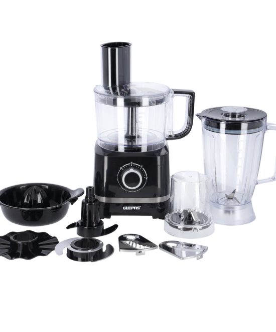 Geepas GSB5487 10-in-1 Food Processor | 800W | Transparent Jars & Stainless Steel Blades for Blending, Chopping & More | 2 Speed with Pulse | Detachable Attachments