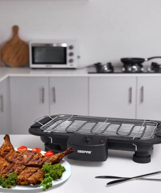 Geepas 2000W Electric Barbecue Grill - Table Grill, Auto-Thermostat Control with Overheat Protection - Space Saving, Detachable Heating Element | 2 Years Warranty