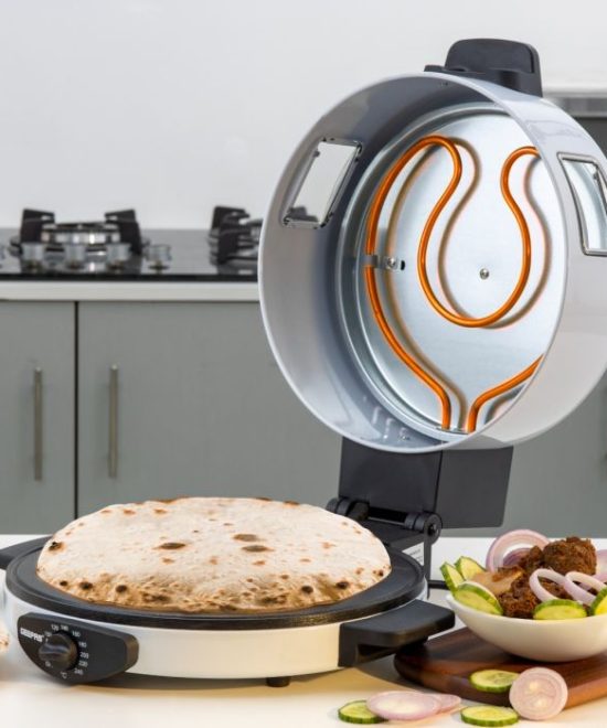 Geepas Arabic Bread Maker, 30cm Non-Stick Baking Plate, GBM63036 | Halogen Tube & Stainless Steel Heating Coil | Adjustable Double Thermostat for Perfect Cooking