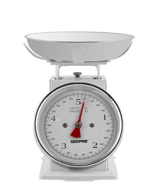 Geepas GBS4179 Mechanical Weighing Scale | 5kg Capacity Kitchen Scale with Stainless Steel Bowl| Easy-to-Read Dial| Multi-Unit Measurement| Accurate | 2 Years Warranty
