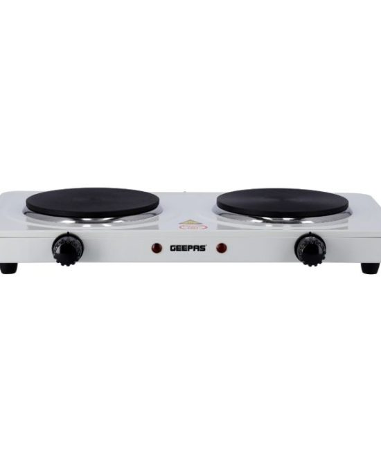 Geepas Electric Double Hot Plate GHP32014 | 2000W | Adjustable Temperature Control | Cast Iron Heating Plate 155mm | Overheat Protection | |Portable Electric Hob
