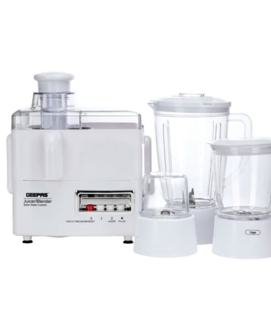 Geepas 4-in-1 Food Processor | Blender Juicer | 600W motor | 2-Speed with Pulse Function & Safety Interlock | 600W | Juicer, Blender, Mixture & Coffee Mill Included