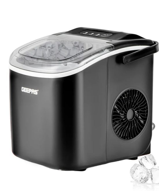 Geepas Portable Automatic Ice Maker GIM63053UK | 12kg/Day Production Capacity| 1.2L Water Tank| 600g Ice Storage| Makes 9 Ice Bullets in 7 Minutes| 2 Years Warranty