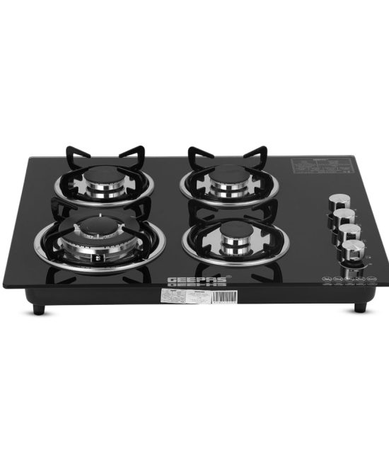 Geepas Glass Gas Hob GK4410 | 4 Burner Gas Stove with Auto Ignition | 8mm Extra-Hard Tempered Glass Surface| Low Gas Consumption & Durable Pan Support| 2 Years Warranty