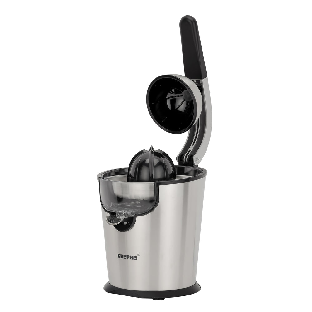 Geepas Stainless Steel Citrus Juicer- GCJ46018| Juicer for Orange Juice, Lemon, and so on| Deluxe Stainless Steel Body with Aluminum Die-Casting Handle, Metallic Silver
