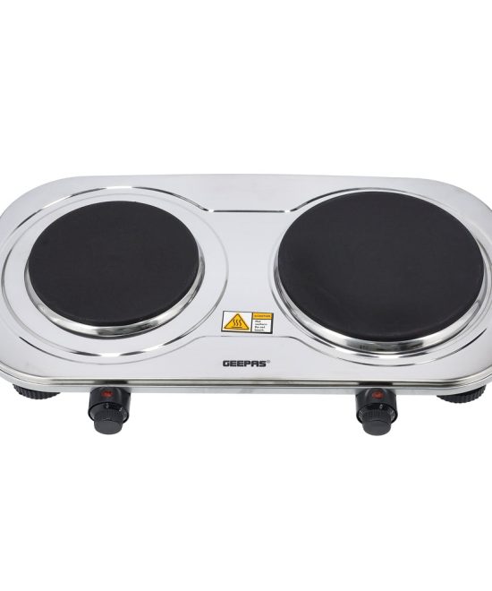 Geepas Stainless Steel Double Hot Plate GHP32024 |2500W Powerful Dual Solid Plates 155mm & 185mm| Adjustable Temperature Control| Auto Thermostat | Overheat Protection