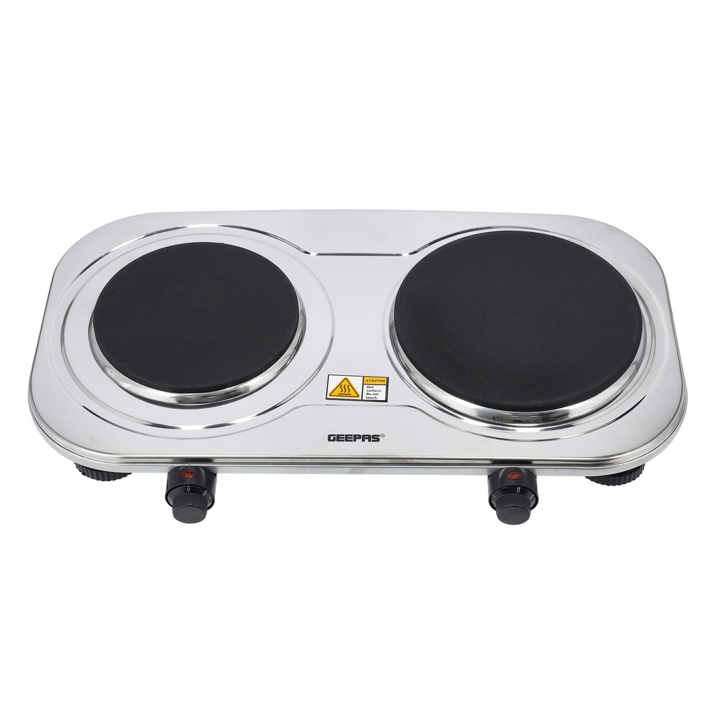 Geepas Stainless Steel Double Hot Plate GHP32024 |2500W Powerful Dual Solid Plates 155mm & 185mm| Adjustable Temperature Control| Auto Thermostat | Overheat Protection