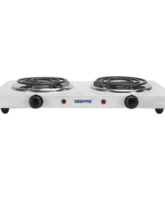 Geepas Electric Double Hot Plate GHP7576 | Dual 140mm Coil Plates| 2000W Power | Adjustable Temperature Control| Auto Thermostat| Indicator Light for Efficient Cooking