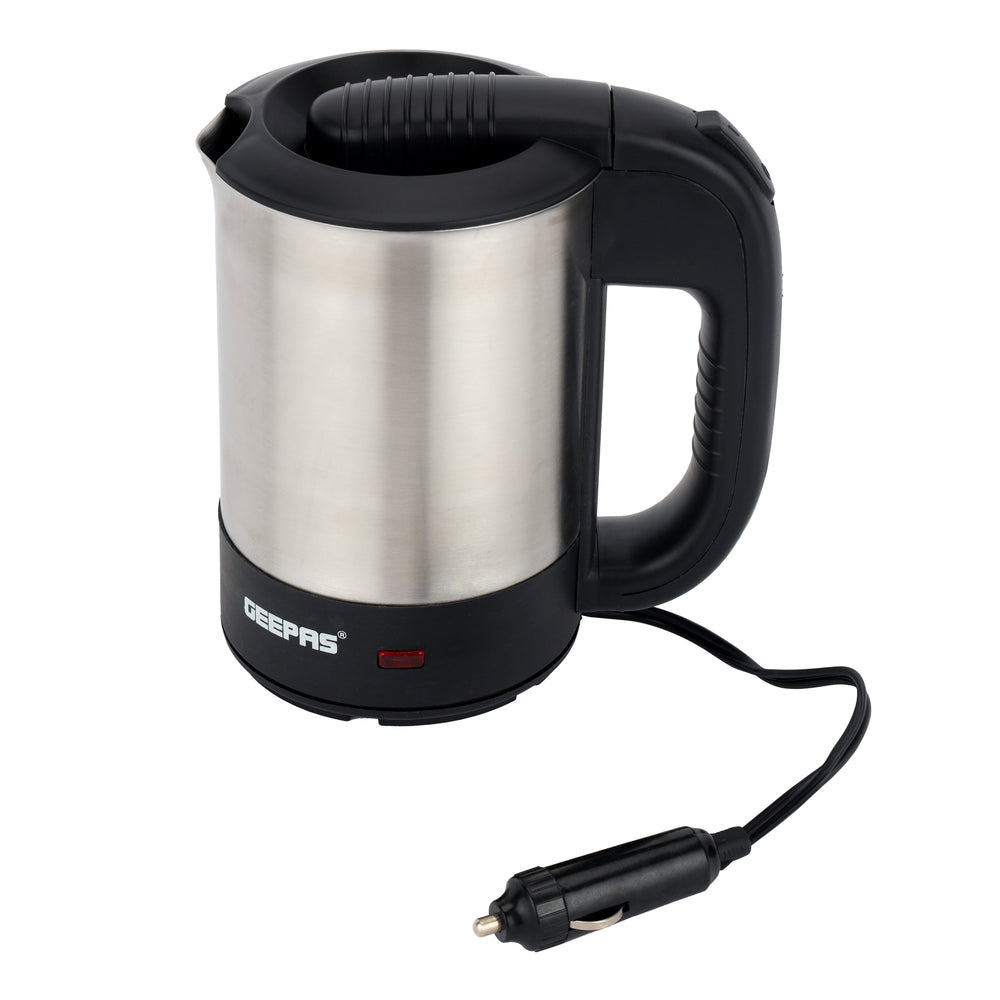 Geepas Stainless Steel Car Kettle GK38041 | 0.5L Travel Electric Kettle| 12V Car Adapter| Fast Boiling| Durable Stainless Steel Body| Safety Features| 2 Year Warranty