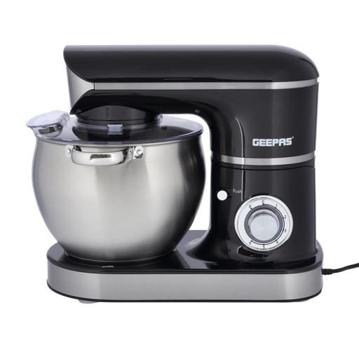 Geepas Kitchen Machine GSM43040 | 8.5L Stainless Steel Bowl Stand Mixer| 1500W Powerful Motor| 6 Speed Control | Durable ABS Body| 3 Mixing Attachments| 2 Years Warranty