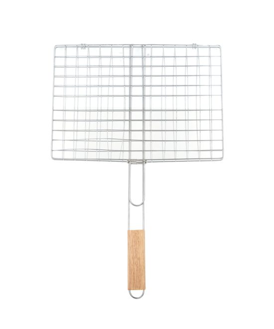 Royalford RF10377 BBQ Grill plated iron| wooden handle with chrome-plated rack| for grilling fish, meat & vegetables, ensures even heat, secure grip, easy to use|