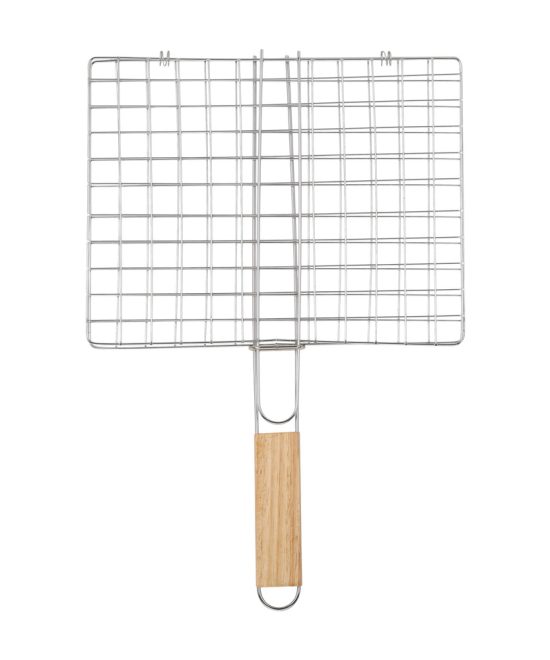 Royalford RF10378 BBQ Grill with chromed iron grill basket| wooden handle ensures even heat distribution| secure grip, for grilling for meat, fish & vegetables|