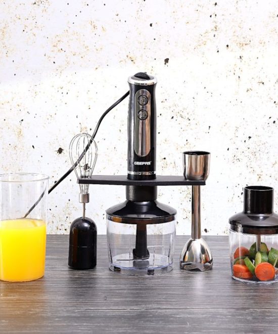 Geepas Hand Blender GHB6137 | 600W| 2 Speeds & 8 Variable Speed Settings| Detachable Stainless Steel Stick & Blade| LED Light Indicator| Chopper, Whisk & Grinder