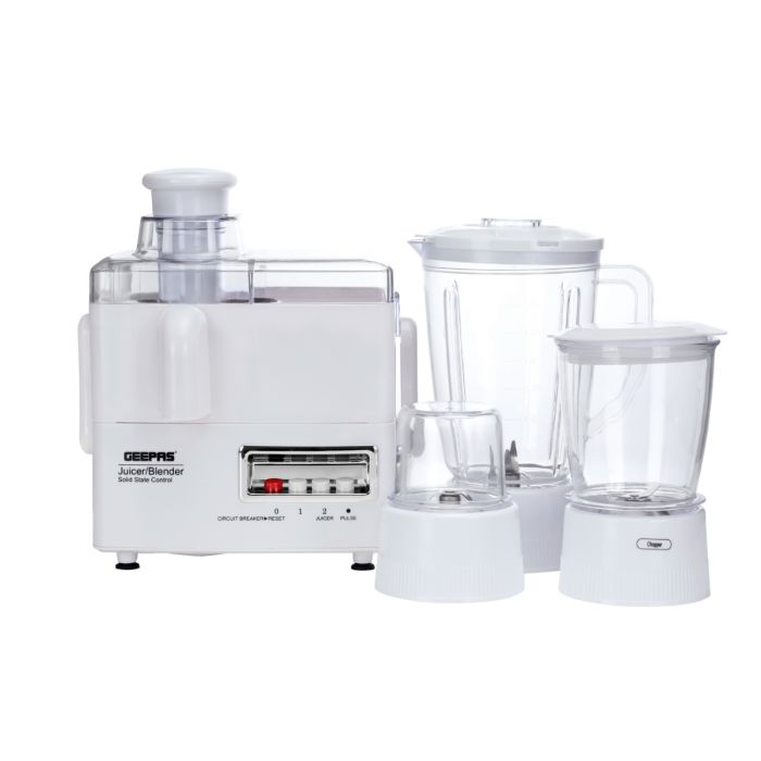 Geepas 4-in-1 Food Processor | Blender Juicer | 600W motor | 2-Speed with Pulse Function & Safety Interlock | 600W | Juicer, Blender, Mixture & Coffee Mill Included